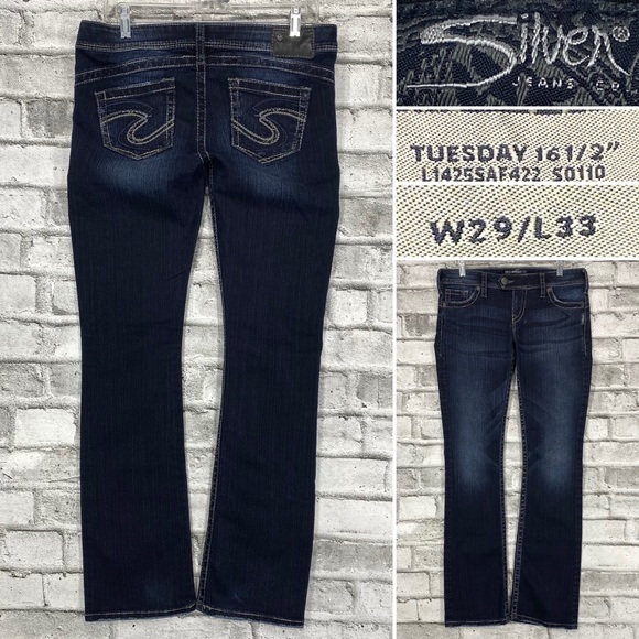 Silver Tuesday Women's 29 x 33 Bootcut Jeans Thick Stitch Embroidered Pockets